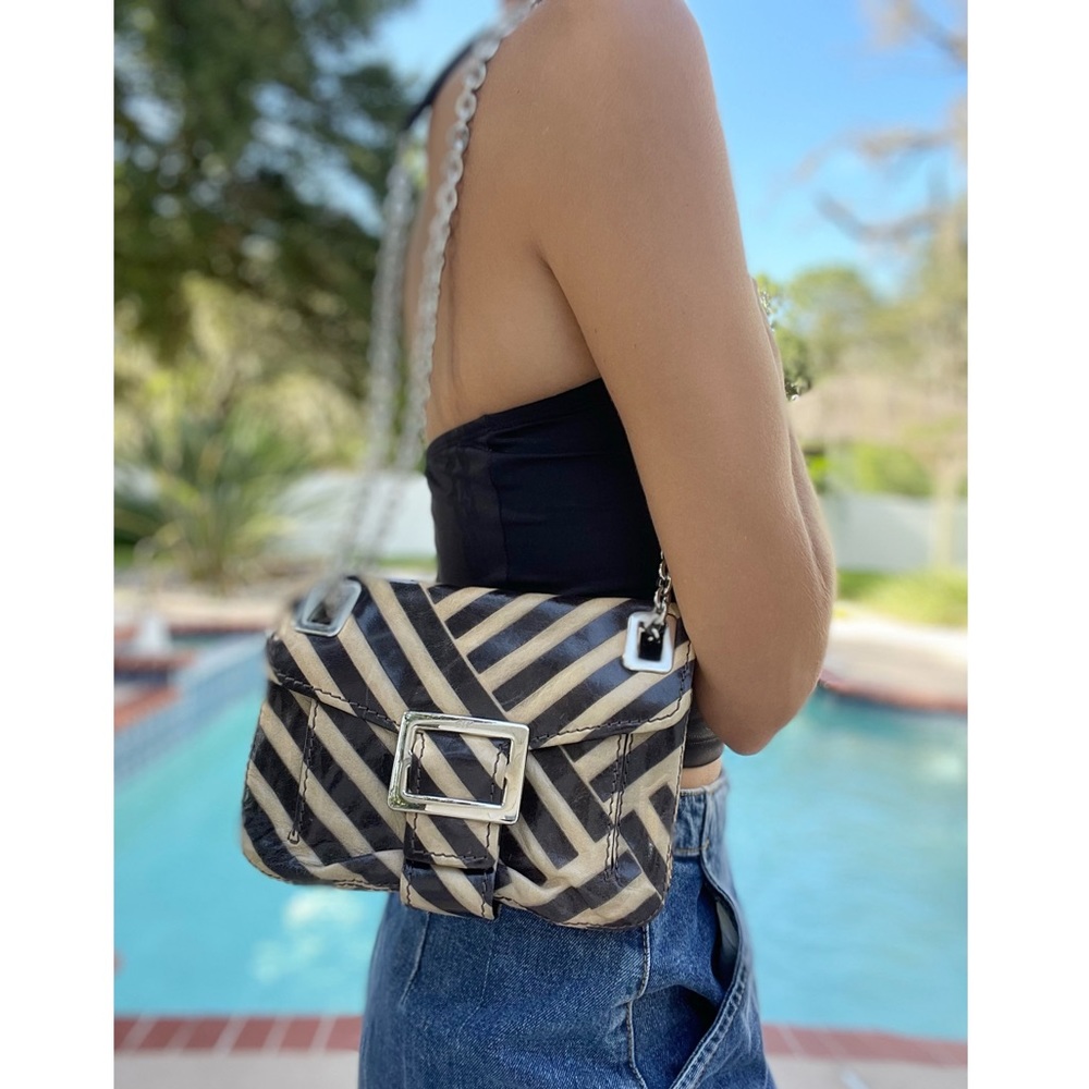 Roger Vivier Black and White Chevron Crossbody Bag